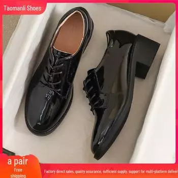 Женские черные туфли в британском стиле из натуральной кожи на высоком каблуке - мягкая подошва, коллекция осень 2025 г. 38