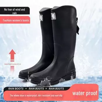 Женские черные водонепроницаемые летние резиновые сапоги – длинные, износостойкие резиновые ботинки для отдыха на природе 41