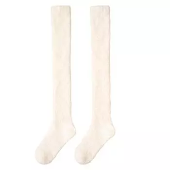 Женские чулки до бедра, очень длинные, мягкие гетры, пушистые чулки выше колена, теплые флисовые плюшевые носки белый