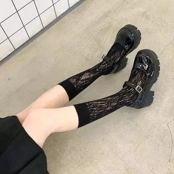 Женские чулки, дышащие, нейлоновые, длинные носки, чулки, женские, JK Lolita Girl, сексуальные, кружевные, сетчатые, чулки, гольфы чёрный