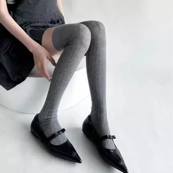 Женские чулки из хлопка, тонкие, дышащие, гольфы, высокие носки, школьные носки для девочек, однотонные, длинные, высокие носки