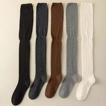 Женские чулки из хлопка, трикотажные, однотонные, длинные, высокие чулки, JK Girls Lolita Cute, высокие носки, высокие носки