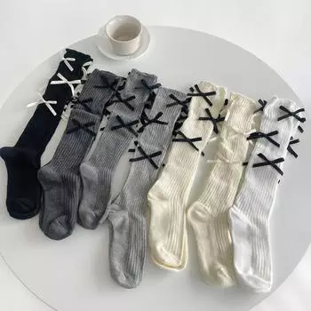 Женские чулки из трикотажного хлопка в японском стиле, однотонные длинные носки, чулки с милым бантом JK Lolita Sweet Girls Kawaii, гольфы