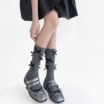 Женские чулки из трикотажного хлопка в японском стиле, однотонные длинные носки, чулки с милым бантом JK Lolita Sweet Girls Kawaii, гольфы