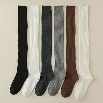 Женские чулки JK Girls Гольфы до колена Гольфы до бедра Студенческий стиль Однотонные черные белые серые носки Гольфы до бедра One Size белый