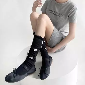 Женские чулки JK Lolita Kawaii Bow, милые гольфы для девочек, женские чулки в балетном стиле, однотонные свободные длинные носки, чулки One Size