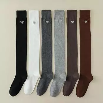 Женские чулки с мультяшной вышивкой JK, хлопковые длинные носки для девочек, чулки до бедра, черно-белые гольфы в японском стиле