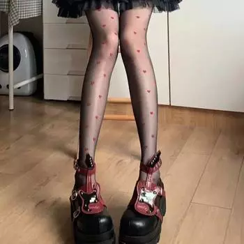 Женские чулки с принтом Love, женские прозрачные колготки с высокой талией, винтажные корректирующие носки One Size чёрный