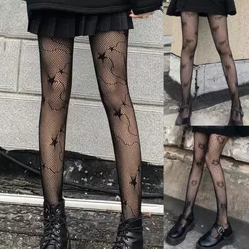 Женские чулки с узором в виде сердца, прозрачные весенне-осенние черные полые эластичные колготки, Клубная одежда Love heart shape