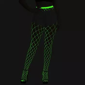 Женские чулки в сеточку, светящиеся в темноте, женские цельные колготки с люминесцентными линзами, эротическое нижнее белье с полыми перспективными подвязками S
