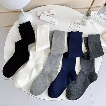 Женские чулки в студенческом стиле, вязаные хлопковые гольфы JK, однотонные черные, белые, серые длинные носки для школьниц, женские чулки чёрный