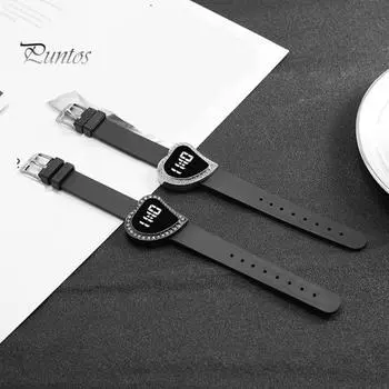 Женские цифровые часы со светодиодной подсветкой, циферблат в форме сердца, декор со стразами, сенсорный экран, регулируемый ремешок, разборчивый дисплей, высокая точность, украшение для запястья без задержки A