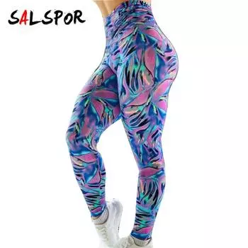 Женские цветные блестки с принтом для фитнеса, с высокой талией, бедрами, леггинсы для йоги, брюки