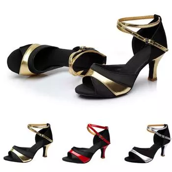 Женские цветные модные сандалии для бальных танцев, румбы, вальса, выпускного вечера, латиноамериканских танцев 36 чёрный