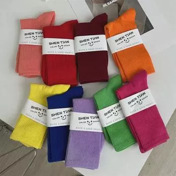 Женские цветные носки средней длины фиолетового, оранжевого, розового и красного цветов для современных танцев с принтом акулы One Size