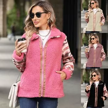 Женские цветные шерпа флисовые куртки пушистые теплые зимние куртки плюшевое пальто на молнии с длинными рукавами и карманами куртки из искусственного меха для женщин S розы красного