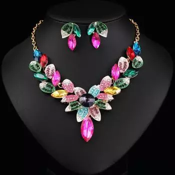 Женские цветочные ожерелья серьги ювелирные наборы свадебные аксессуары для невесты шампанского