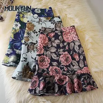 Женские цветочные юбки летние корейские модные узкие короткая юбка с высокой талией S