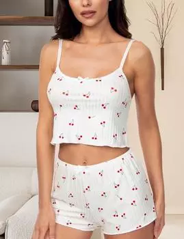 Женские цветочные удобные спальные костюмы лето S белый