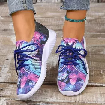 Женские цветочные вязаные кроссовки 2024 года, новые дышащие сетчатые легкие спортивные туфли для ходьбы, женские повседневные носки на шнуровке 36 красный
