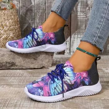 Женские цветочные вязаные кроссовки 2024 года, новые дышащие сетчатые легкие спортивные туфли для ходьбы, женские повседневные носки на шнуровке 36 красный