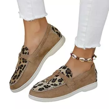 Женские/дамские леопардовые кроссовки Splicing на плоской подошве, повседневные, слип, вулканизированные 36 чёрный