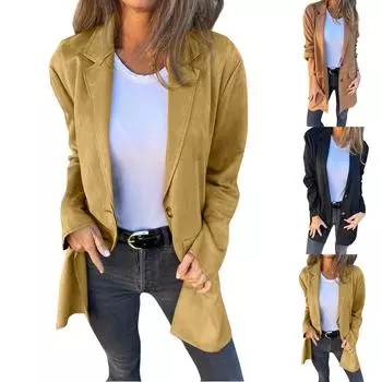 Женские деловые повседневные рабочие куртки с пуговицами и лацканами, с открытым передом, с длинным рукавом, длинная ткань, осенний наряд XXL чёрный