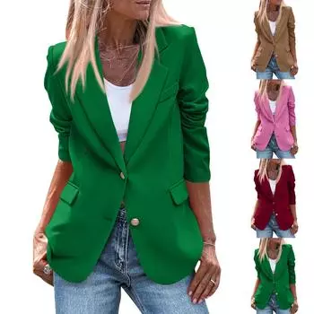 Женские деловые повседневные рабочие куртки с пуговицами и лацканами, с открытым передом, с длинным рукавом, осенний наряд XXL