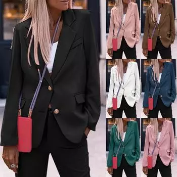 Женские деловые повседневные рабочие куртки с пуговицами и лацканами, с открытым передом, с длинным рукавом, осенний наряд XL кофейный