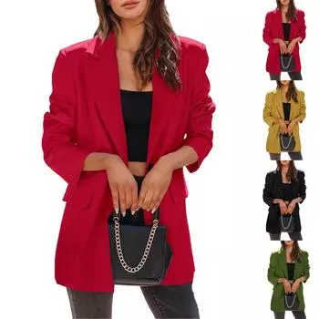 Женские деловые повседневные рабочие куртки с пуговицами и лацканами, с открытым передом, с длинным рукавом, осенний наряд XXL зелёный