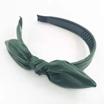 Женские Девочки Армейский Зеленый Цвет Синтетическая Кожа Бант Завязанные Повязки на Голову для Дам Вечеринка Шоппинг Ободки Зубчатый Головной Обруч