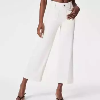 Женские девятые джинсы с талией, однотонные карманы, широкая застежка-молния на пуговицах, прямые высокие эластичные брюки для поездок на работу M белый