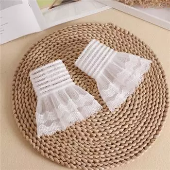 Женские Девушки Ложные Расклешенные Рукава Кружевные Цветочные Плиссированные Ложные Манжеты для Свитера Блузки Рюши Грелка для Запястий Съемные Ложные Рукава