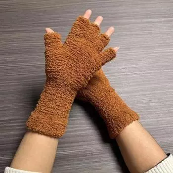 Женские Девушки Митенки Утолщенные Зимние Теплые Перчатки Морозостойкие Перчатки из Кораллового Флиса коричневый