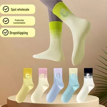 «Женские дезодорирующие хлопковые носки средней длины с градиентом»: Весенний и осенний стиль, модные спортивные штаны и брюки Shark. One Size (35-40) чёрный/белый