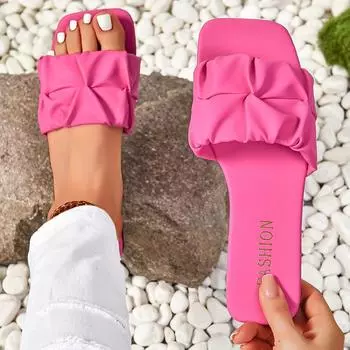 Женские дизайнерские босоножки-слайды, повседневные летние туфли на плоской подошве с открытым квадратным носком, легкие босоножки-слайды 43 розовый