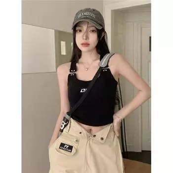 Женские дизайнерские майки, сексуальные модные футболки для девочек, топы Y2K, черный жилет S