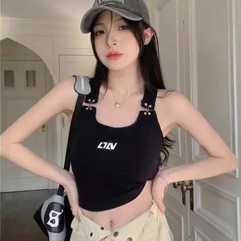 Женские дизайнерские майки, сексуальные модные футболки для девочек, топы Y2K, черный жилет S