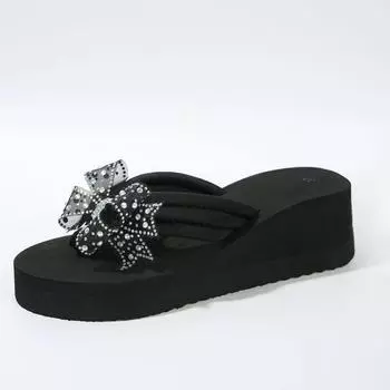 Женские дизайнерские сандалии Женские сандалии Модные с бантом, симпатичные новые узоры, шлепанцы на танкетке, летние повседневные сандалии 36