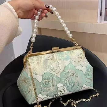 Женские дизайнерские сумки женские зеленые сумки вечерние клатчи кисточки сумки-мессенджеры через плечо цветочный принт жемчуг
