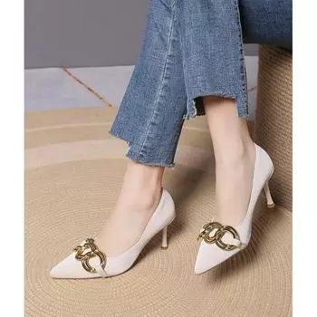 Женские дизайнерские туфли на шпильках, весенний новый стиль, заостренный носок, металлическая пряжка, износостойкие высокие каблуки 35