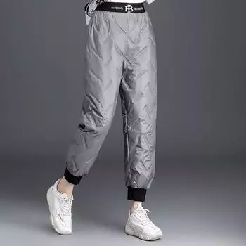 Женские дизайнерские зимние плюшевые пуховые брюки-шаровары, теплые длинные брюки с высокой талией M чёрный