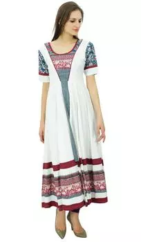 Женские длинные A-силуэта Bimba Anarkali Kurti Ladies Summer Kurta Costom Maxi 10 белый