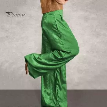 Женские длинные брюки, эластичные повседневные брюки с высокой талией, однотонные широкие брюки цвета металлик, брюки для офиса и вечеринки, рабочие брюки для отдыха M золотистый