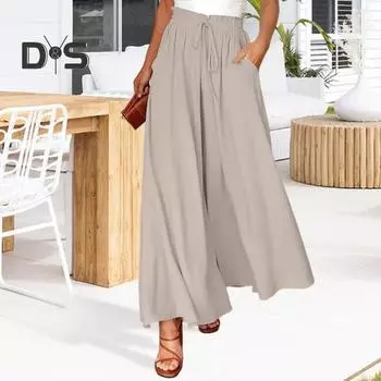 Женские длинные брюки, эластичные, с высокой талией, со шнуровкой, с принтом в горошек, широкие брюки, повседневные, свободные брюки, повседневная одежда 2XL чёрный