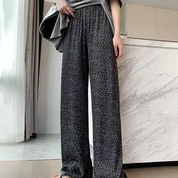 Женские длинные брюки из ледяного шелка, эластичные широкие брюки с высокой талией, тонкие повседневные брюки из ледяного шелка с принтом тай-дай, уличная одежда M чёрный