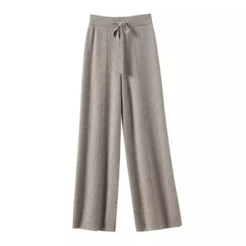 Женские длинные брюки Эластичные брюки с высокой талией и широкими штанинами Вязаные брюки с карманами Однотонные Осенне-зимние Теплые брюки S верблюд