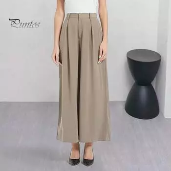 Женские длинные брюки, однотонные, прямые, широкие брюки, высокая талия, застежка-молния, повседневные брюки, офисные женские брюки, одежда для поездок на работу M белый