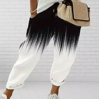 Женские длинные брюки прямого кроя с эластичной резинкой на талии и карманами на шнурке, камуфляжные спортивные брюки с радужным цветочным принтом, уличная одежда XL белый