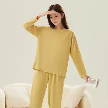 Женские длинные брюки с длинными рукавами, вафельная пижама, домашняя одежда Ms. Повседневная одежда для сна, дышащая мужская пижама XS